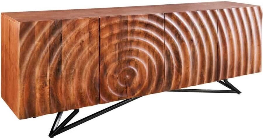 Invicta Interior Design dressoir ZEN 180cm bruin mangohout met 3D houtsnijwerk metalen frame zwart handgemaakt 44318 - Foto 2