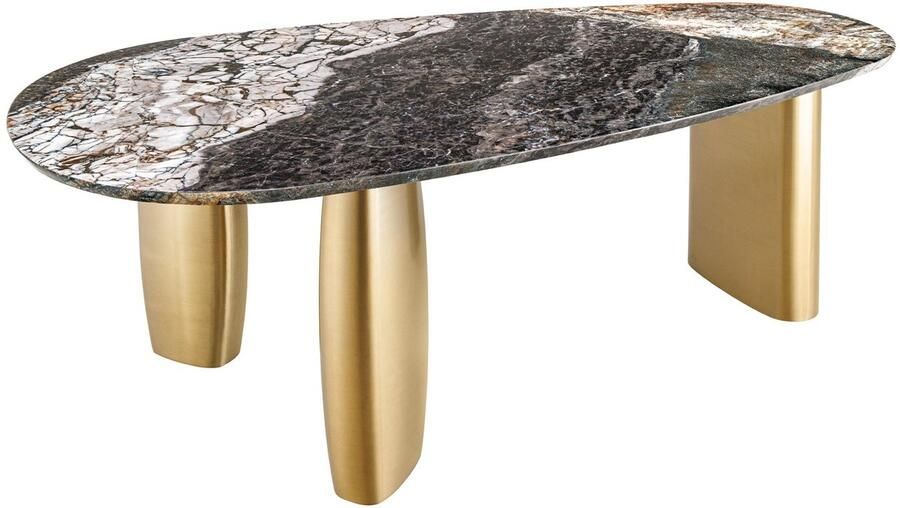 Invicta Interior Design eettafel BIO 200cm grijs wit bruin natuursteen marmer metaal geborsteld goud 46205 - Foto 2