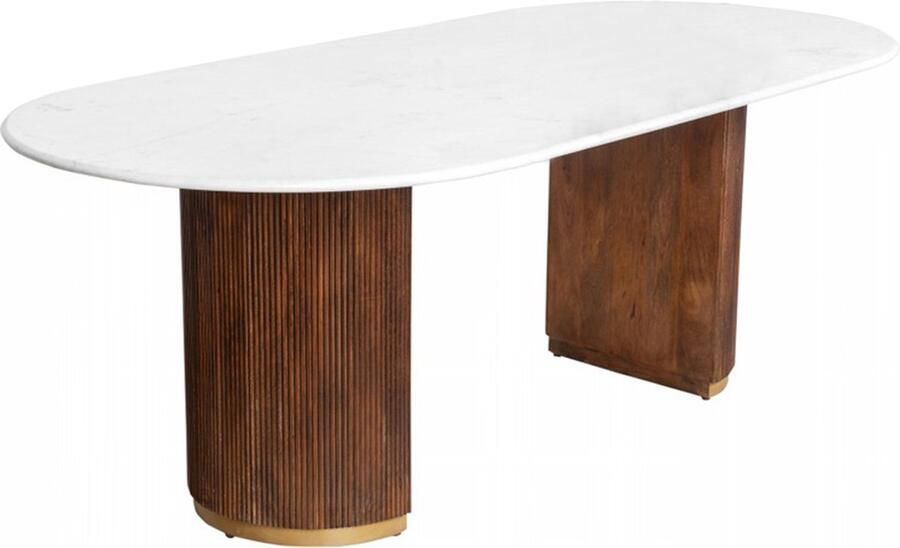 Invicta Interior Design eettafel GATSBY 240 cm bruin goud mangohout ovaal wit marmeren blad 44084 - Foto 2