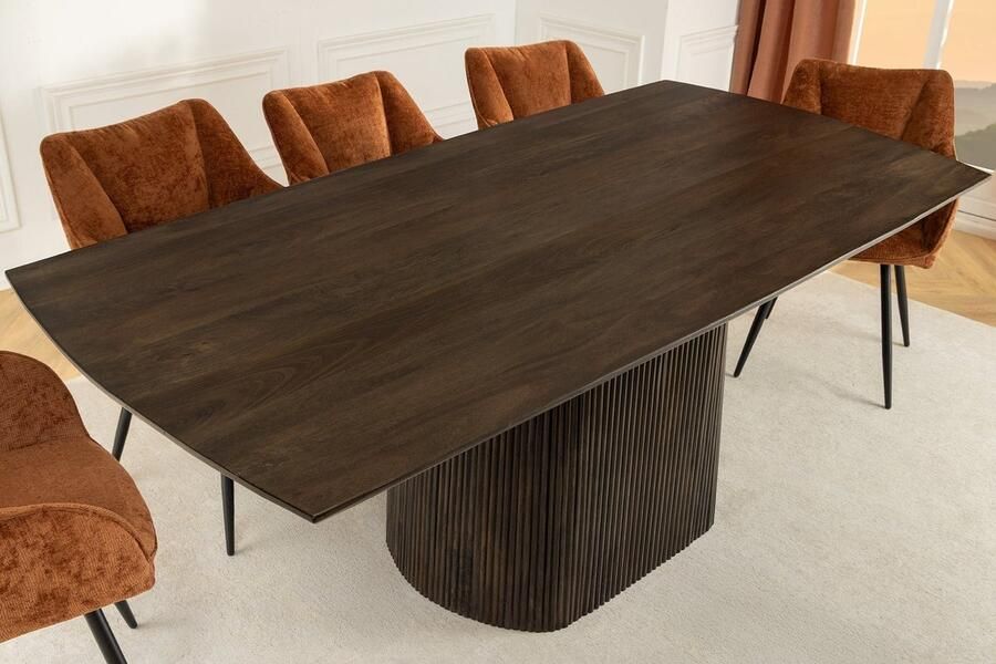 Invicta Interior Design Eettafel GRAND 200cm Donkerbruin Mangohout Bootvorm met Onderstel 45836