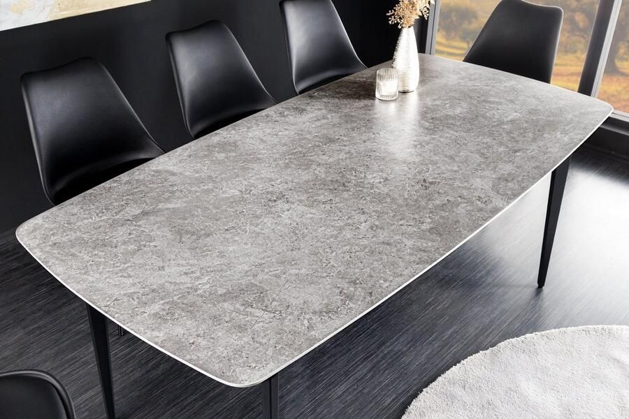 Invicta Interior Design eettafel MILANO 160 cm grijs keramiek gemarmerd zwart metalen poten 44767