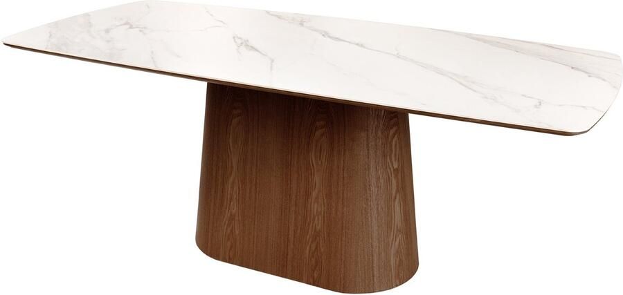 Invicta Interior Design Eettafel UNIEK 200cm Wit Walnoot Keramiek Marmeren Kolom Onderstel 45139