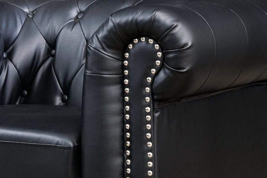 Invicta Interior Design fauteuil CHESTERFIELD 110cm matzwart knoopstiksel veerkern 41448 - Foto 2