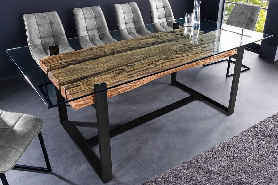 Invicta Interior Design glazen eettafel BARRACUDA 220 cm natuurlijk massief teakhout zwart onderstel 43342 - Foto 2