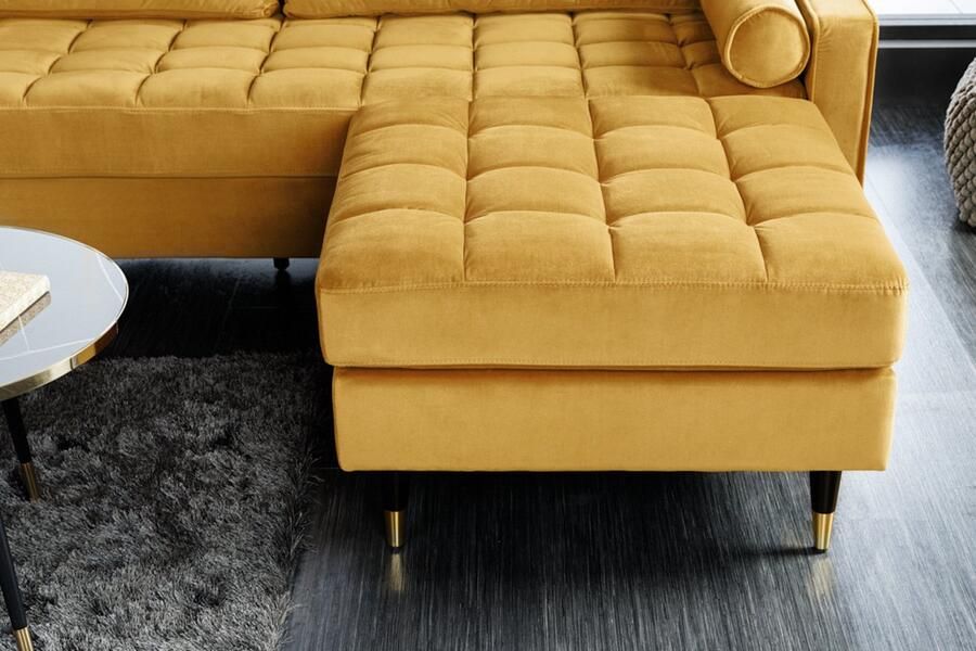 Invicta Interior Design kruk COSY VELVET 80cm mosterdgeel goud fluwelen metalen poten 41302 - Foto 3