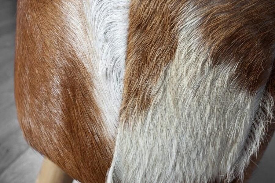 Invicta Interior Design kruk HIDE 45cm bruin wit met geitenleer en teak 35441