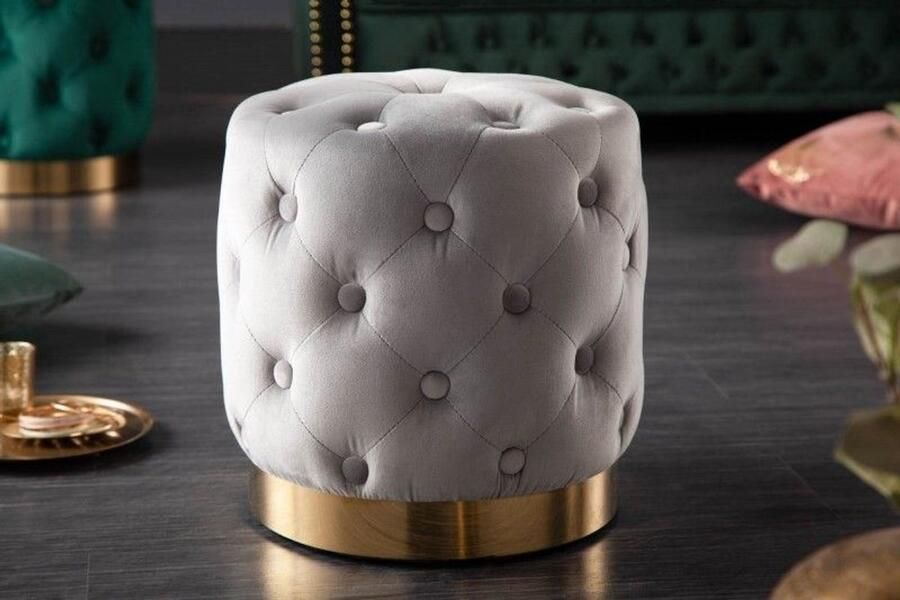 Invicta Interior Design kruk MODERN BAROK 37cm edel grijs goud fluweel Chesterfield 40731 - Foto 2