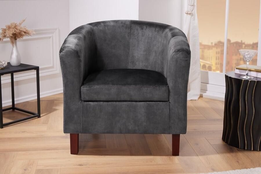 Invicta Interior Design loungestoel HEMINGWAY donkergrijs fluwelen armleuningen cocktailstoel 43890