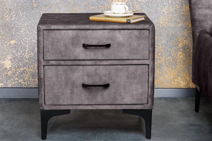 Invicta Interior Design nachtkastje BOUTIQUE 50cm donkergrijs fluweel twee lades 41671 - Foto 2