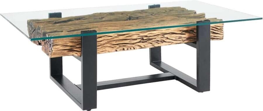 Invicta Interior Design salontafel BARRACUDA 130cm Gerecycled teakhouten glazen blad zwart RVS industrieel 43344 - Foto 2