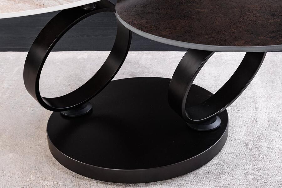 Invicta Interior Design salontafel DANCING RINGS roest ronde draaibare travertijn keramiek brons frame 46316