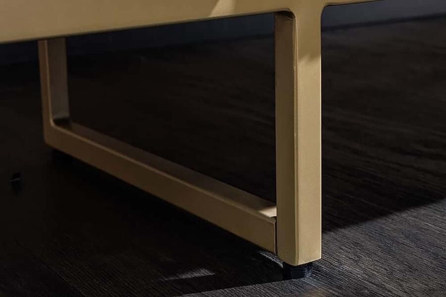 Invicta Interior Design salontafel GATSBY 110cm massief mangohout marmeren blad retro met lades goud 43338 - Foto 3