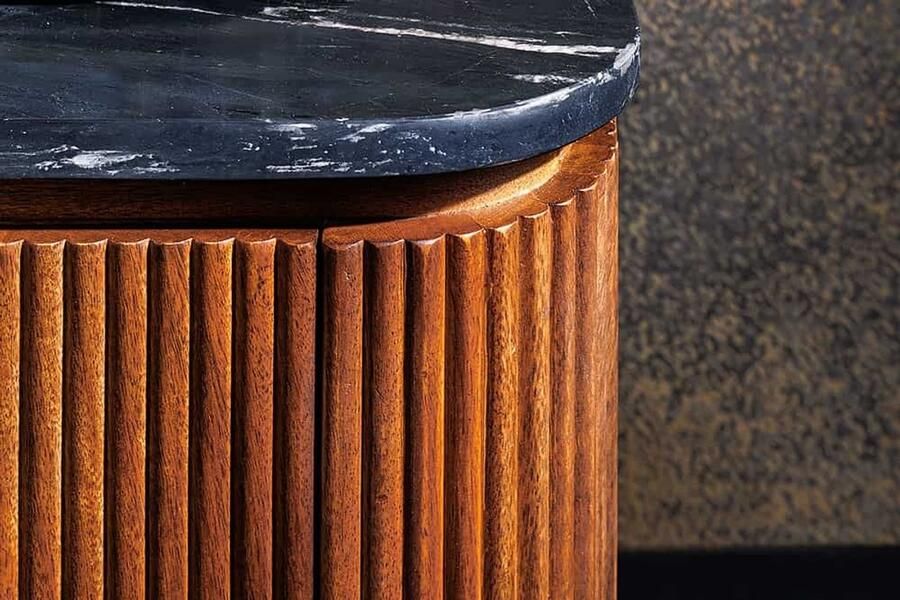 Invicta Interior Design salontafel GATSBY 110cm massief mangohout marmeren blad retro met lades goud 43338 - Foto 2