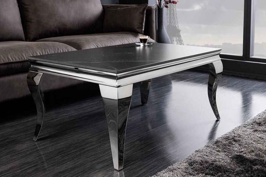Invicta Interior Design salontafel MODERN BAROK 100 cm zwart antraciet chroom keramiek marmer 44368