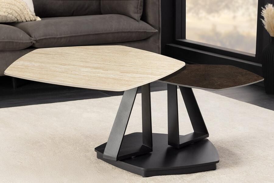 Invicta Interior Design salontafel MOVEMENT roest vijfhoekige draaibare travertijn keramiek zwart metaal 46421 - Foto 2