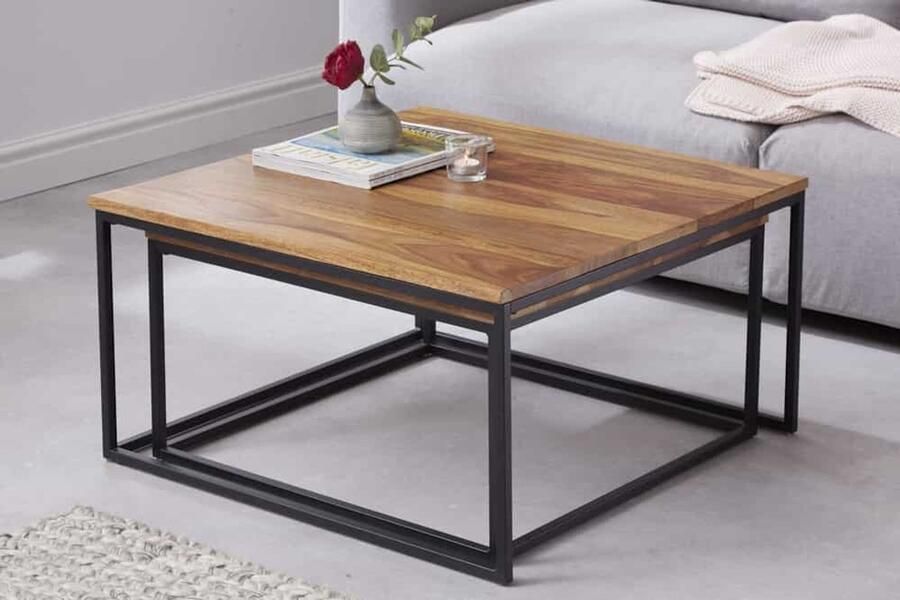 Invicta Interior Design salontafel set van 2 ELEMENTS 75cm bruin Sheesham massief houten afwerking 6040711