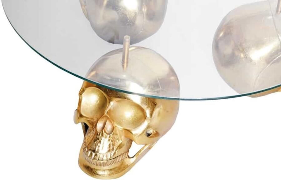 Invicta Interior Design salontafel SKULL XXL 90cm goud rond glazen blad metalen schedel handgemaakt 43496 - Foto 2
