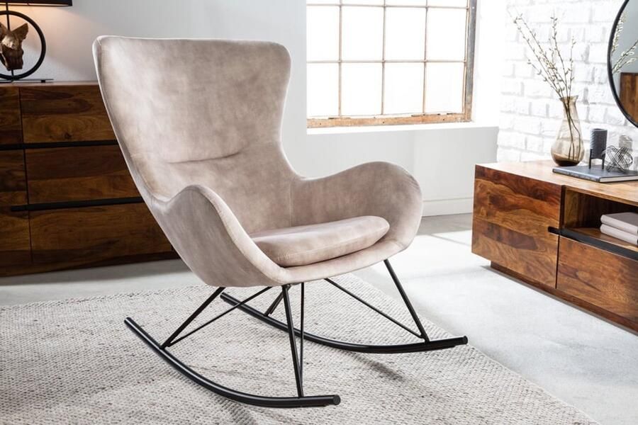 Invicta Interior Design schommelstoel SCANDINAVIA SWING champagne grijs fluwelen schommelstoel 43142