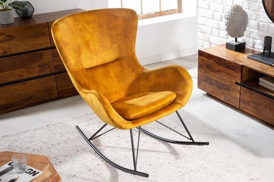 Invicta Interior Design schommelstoel SCANDINAVIA SWING mosterdgeel fluwelen fauteuil 43143 - Foto 2