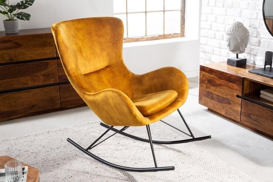 Invicta Interior Design schommelstoel SCANDINAVIA SWING mosterdgeel fluwelen fauteuil 43143 - Foto 3