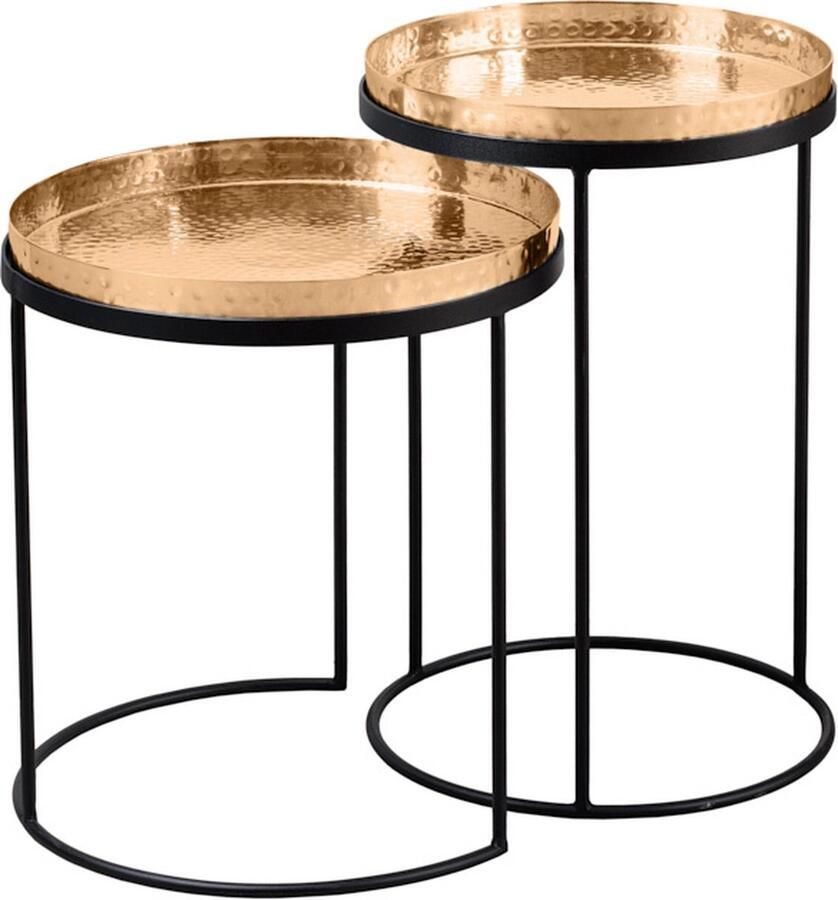 Invicta Interior Design set van 2 bijzettafels ELEMENTS 55cm goud handgemaakt rond 42728