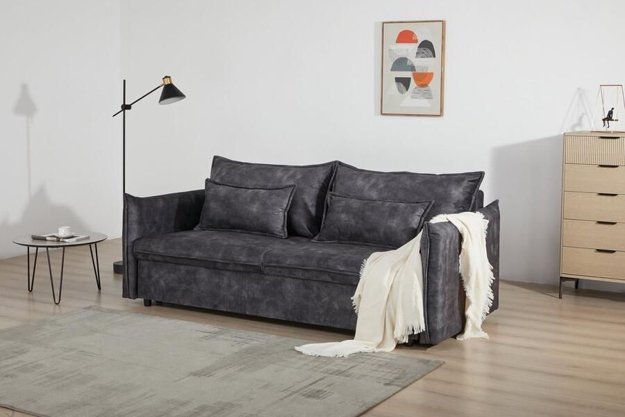 Invicta Interior Design slaapbank APARTMENT 215 cm grijs fluwelen 3-zitsbank incl. bedbox kussen 47133