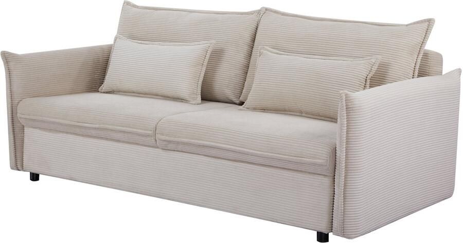 Invicta Interior Design slaapbank APARTMENT 215cm beige corduroy 3-zits bank incl. bedbox kussen 47132 - Foto 2