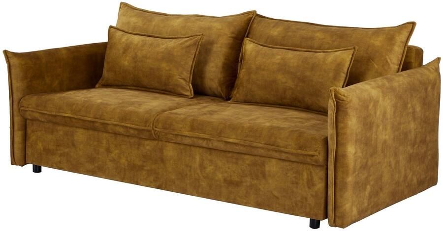 Invicta Interior Design slaapbank APARTMENT 215cm mosterdgeel fluweel 3-zitsbank incl. bedopbergruimte 47134 - Foto 2