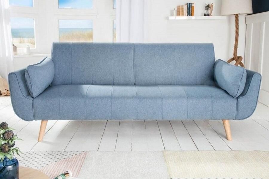 Invicta Interior Design slaapbank Celeste CharmNI 220cm lichtblauw bedfunctie 3-zitsbank Scandinavisch design