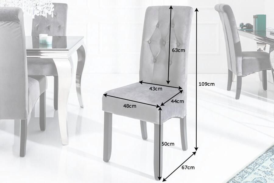 Invicta Interior Design stoel CASA grijs fluweel met decoratieve knopen massief houten poten 38979