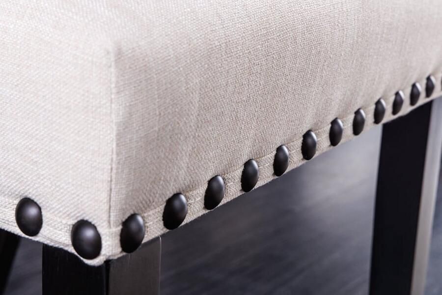 Invicta Interior Design Stoel CASTLE beige zwart Getextureerde stof Houten poten Chesterfield 43215 - Foto 4