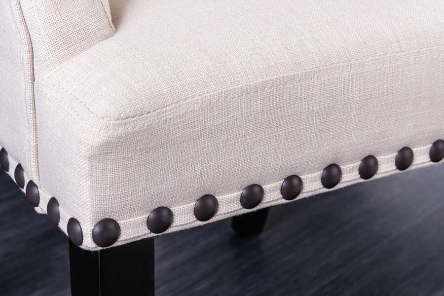 Invicta Interior Stoel CASTLE met armleuningen zwarte poten structuurstof beige in chesterfield-stijl 43216 - Foto 3