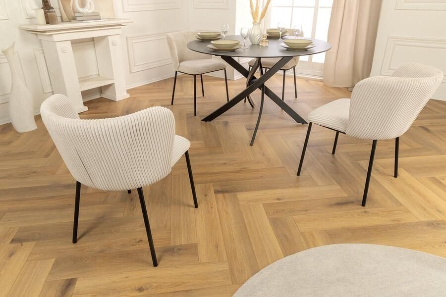 Invicta Interior Design stoel LYON beige corduroy zwarte metalen poten 44961 - Foto 2