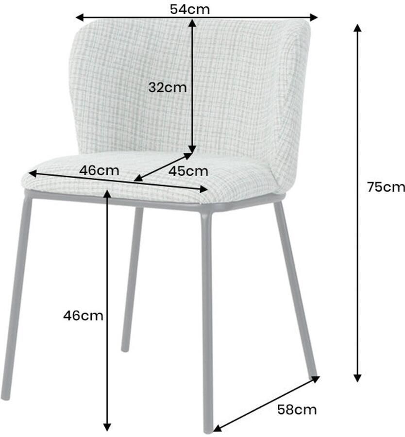 Invicta Interior Design Stoel LYON Blauw Geruite Bouclé Zwart Metalen Poten 44959