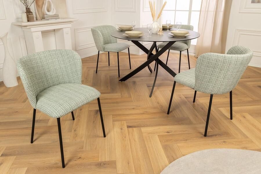 Invicta Interior Design stoel LYON groen-roze geruite bouclé zwarte metalen poten 44958