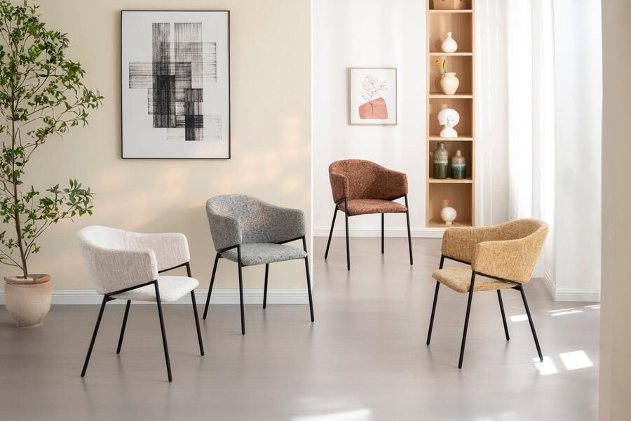 Invicta Interior Design Stoel NOBLESSE Grijs Chenille Zwart Metalen Frame 47577