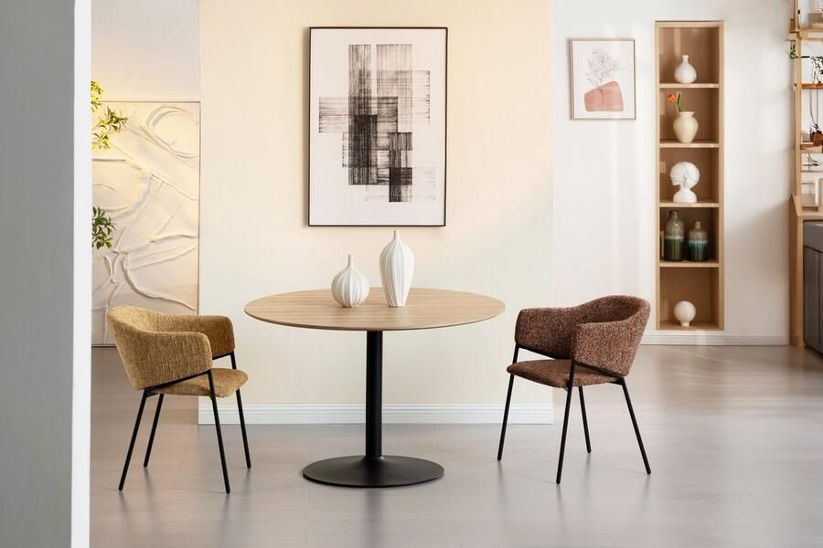 Invicta Interior Design Stoel NOBLESSE Mosterdgeel Chenille Zwart Metalen Onderstel 47580