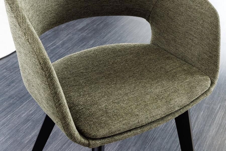 Invicta Interior Designstoel NORDIC STAR groen structuurstof massief hout zwart met armleuning gestoffeerd 43425 - Foto 2