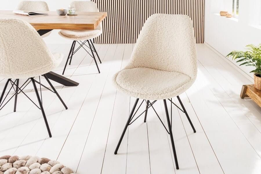 Invicta Interior Design stoel SCANDINAVIA MEESTERSTUK creme Boucle zwart metalen poten 43064