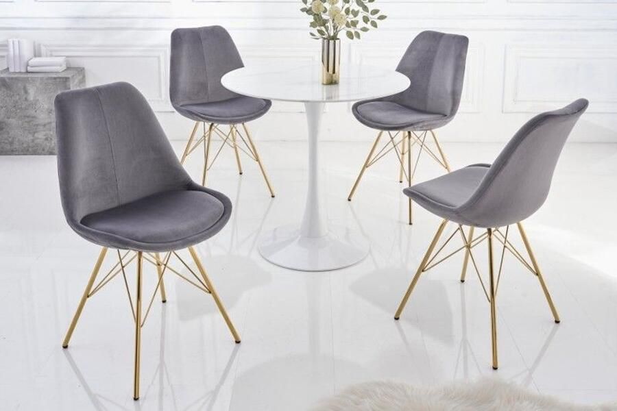 Invicta Interior Design stoel SCANDINAVIA MEESTERSTUK donkergrijs fluweel gouden poten 42186