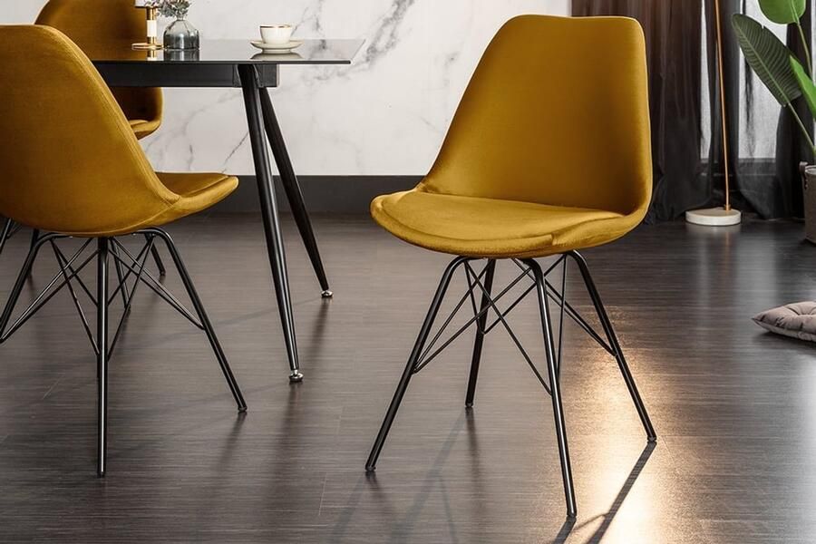 Invicta Interior Design stoel SCANDINAVIA MEESTERSTUK mosterdgeel fluweel zwart metalen poten 43063