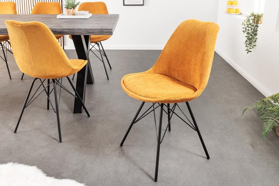Invicta Interior Design Stoel SCANDINAVIA MEISTERSTUCK mosterdgeel corduroy zwart metalen poten 43697 - Foto 2