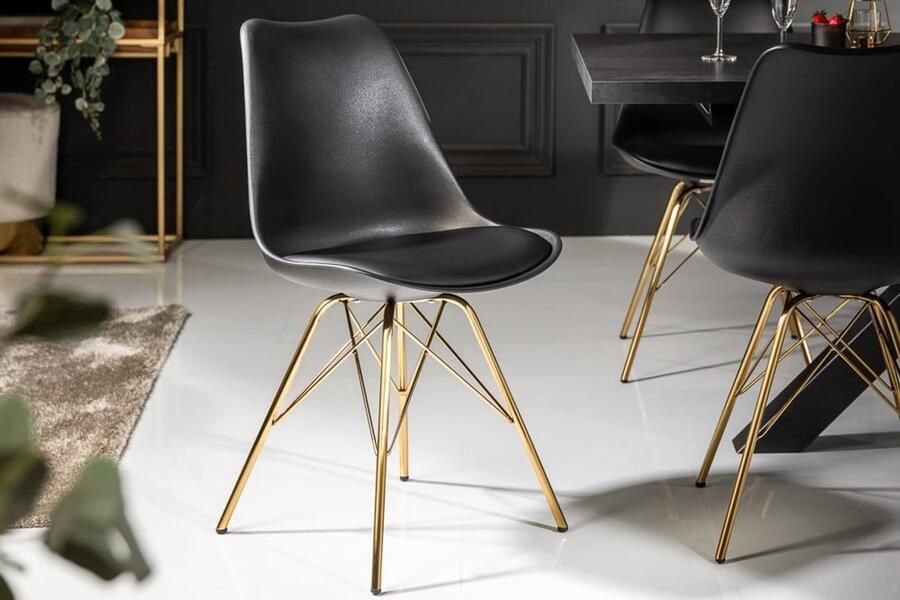 Invicta Interior Design stoel SCANDINAVIA MEESTERSTUK zwart gouden poten 41699 - Foto 2