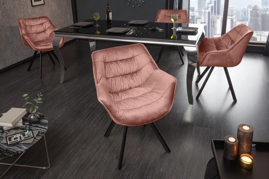 Invicta Interior Design Stoel THE DUTCH COMFORT donkerroze fluwelen retro stijl met armleuningen 39476 - Foto 3