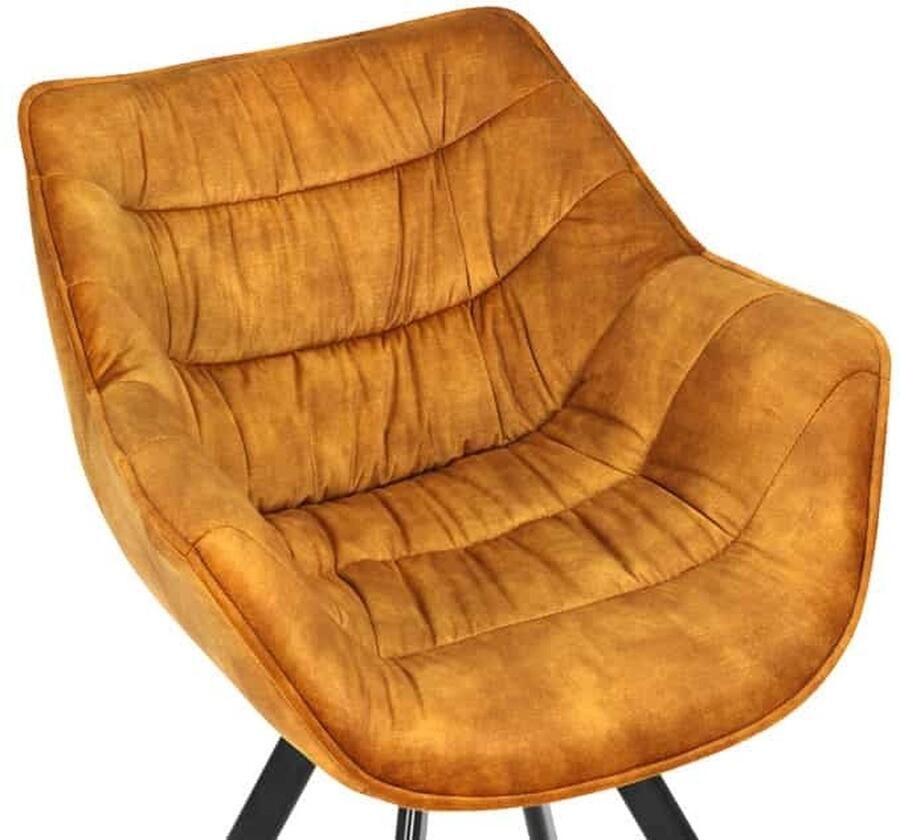 Invicta Interior Design stoel THE DUTCH COMFORT mosterdgeel fluweel met armleuning gestoffeerde zwarte metalen poten 44276 - Foto 2