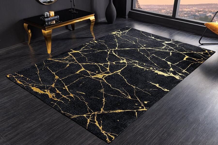 Invicta Interior Design Tapijt MARBLE 240x160cm zwart goud marmerlook flatweave 43724