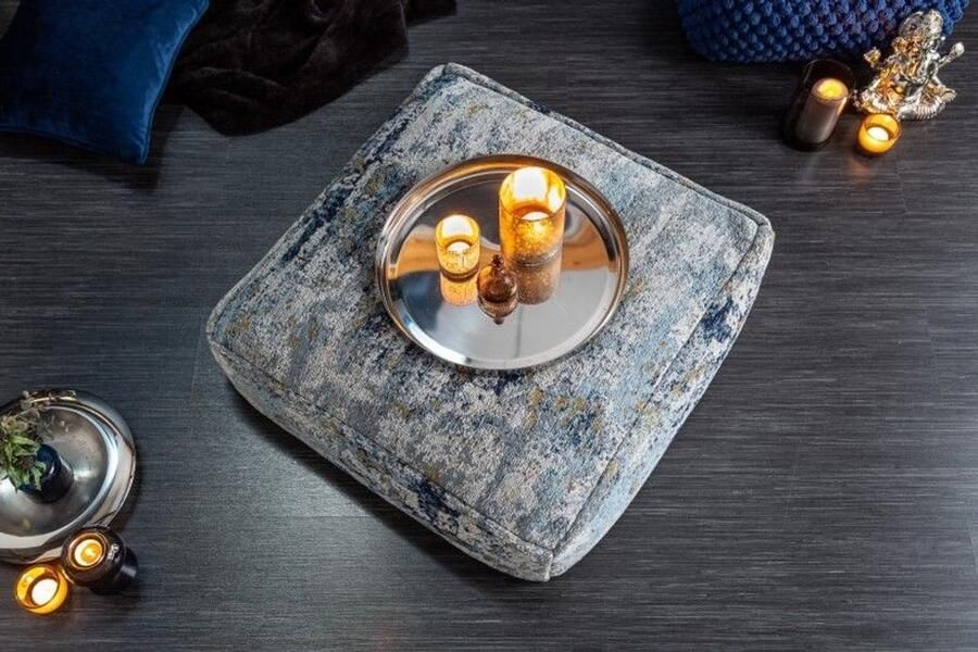 Invicta Interior Design vloerkussen XL Elysian Essence 70cm blauw beige zitpoef met abstract patroon - Foto 3