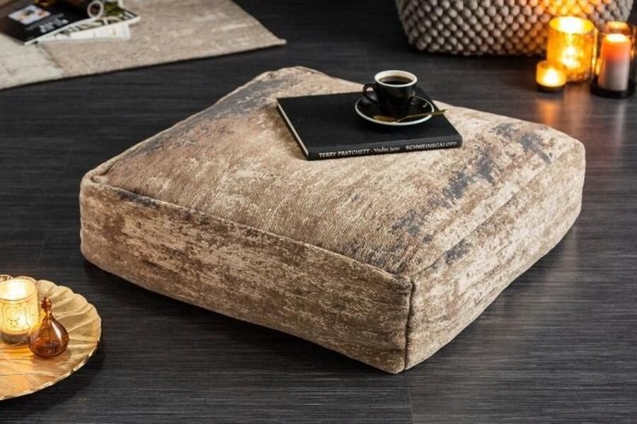 Invicta Interior Design vloerkussen XL MODERN Prestige Gleam 70cm zitkussen bruin abstract patroon