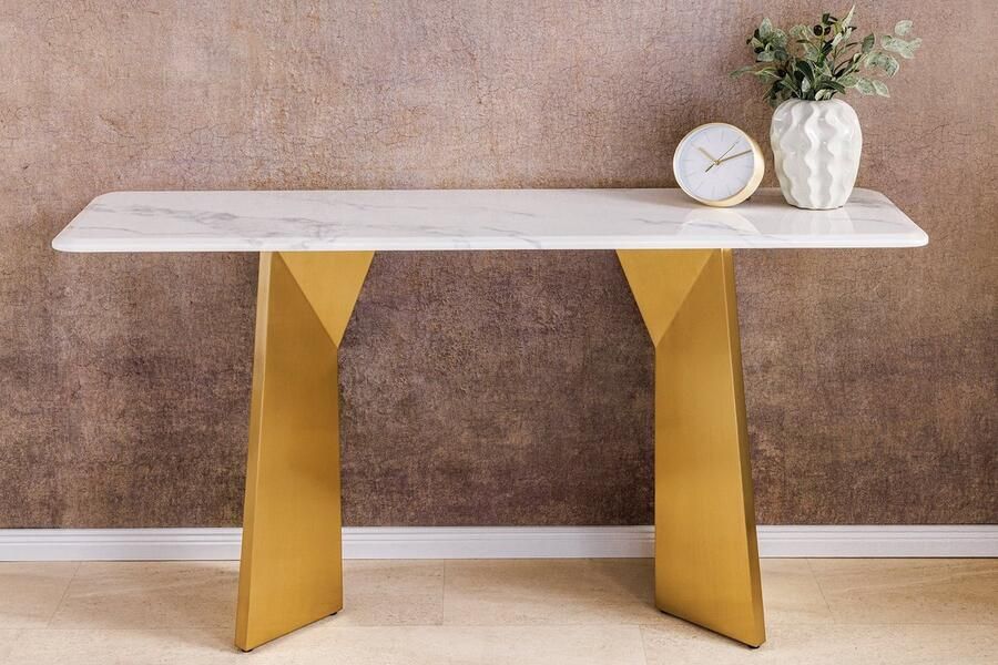 Invicta Interior Design wandtafel EXTRAVAGANCIA 140cm wit marmer geborsteld champagne goud metaal 45936 - Foto 2