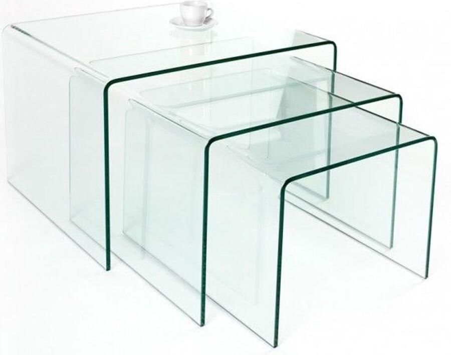 Invicta Interior Designset van 3 glazen salontafels FANTOME 60cm bijzettafels transparant 22864 - Foto 2